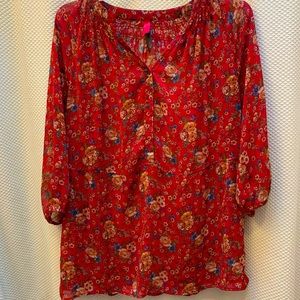 Pure Energy Red Floral Boho Tunic Top Blouse 2x